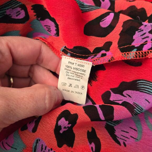 Paradise Orange Red Leopard Print Sheer Cinches Waist Tunic Sz Small - Picture 8 of 8
